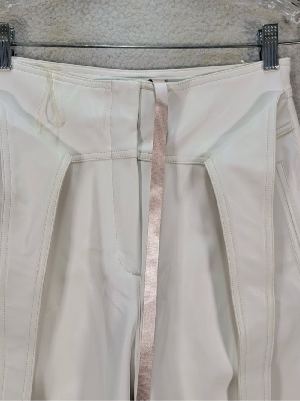 House of CB Cream High-Waist Criss Cross Faux Leather Pants